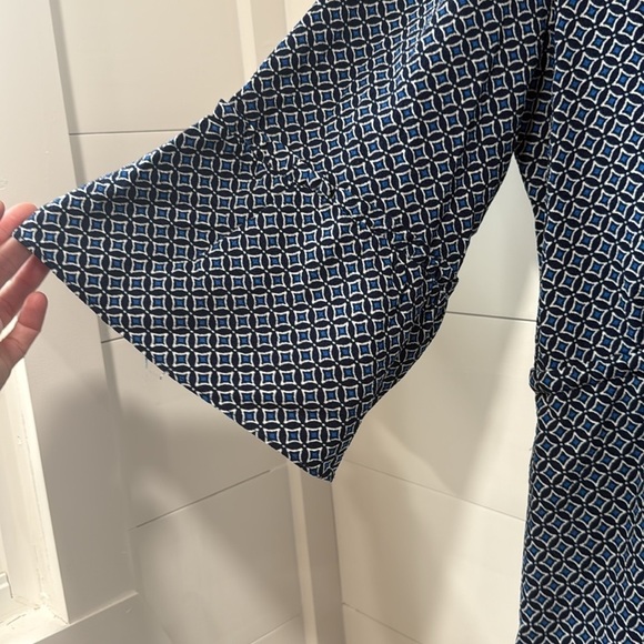 NWT Draper James Blue White Tiered Midi Dress Button Tie Waist Front Size Large - Picture 7 of 11